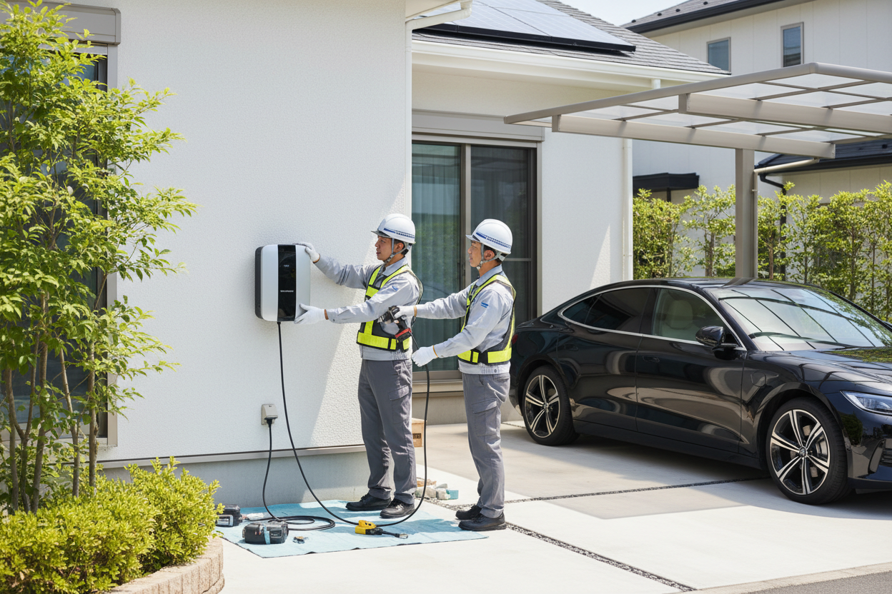 自宅壁設置型EV充電設備工事